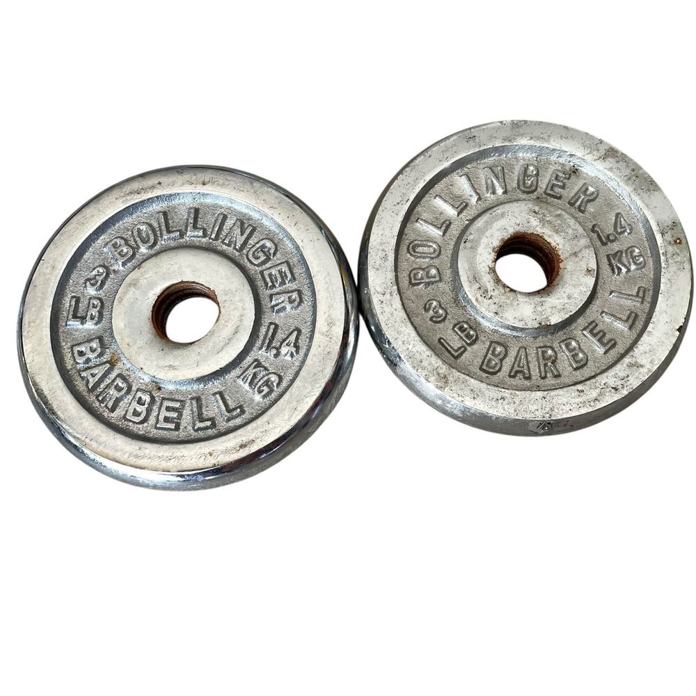 Bollinger Barbell Threaded Weight Plates 3 lb 1.4 kg Each Chrome Lot of 2 READ
